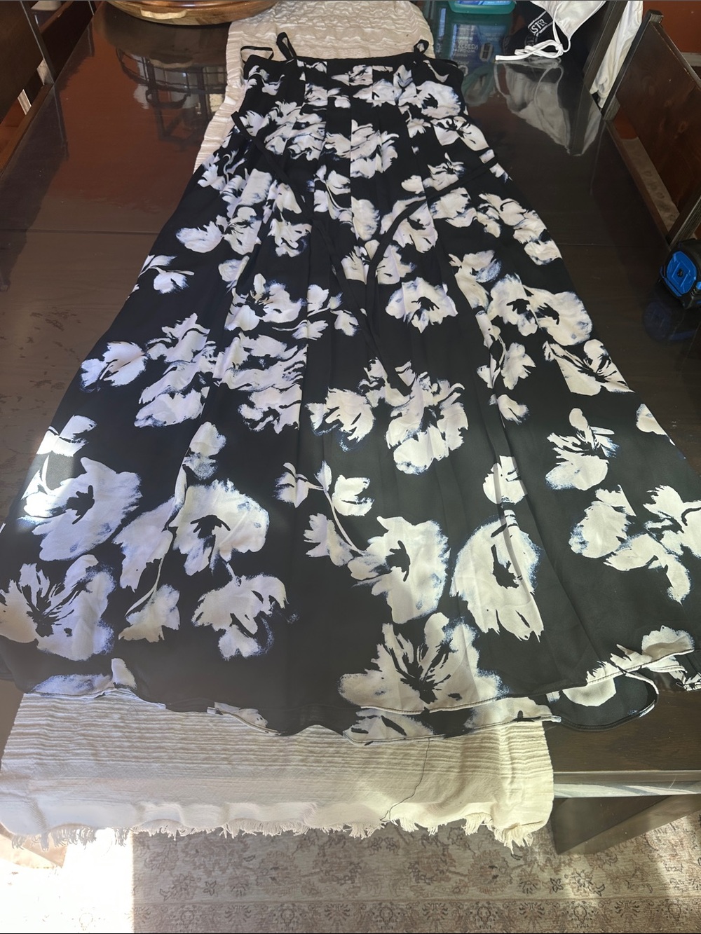 White House Black Market Black Maxi Skirt with White Floral Pattern